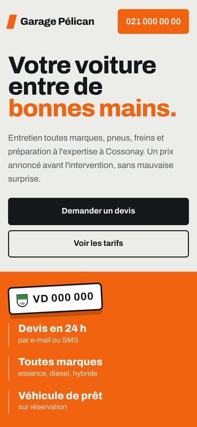 Le site Garage Pélican sur téléphone