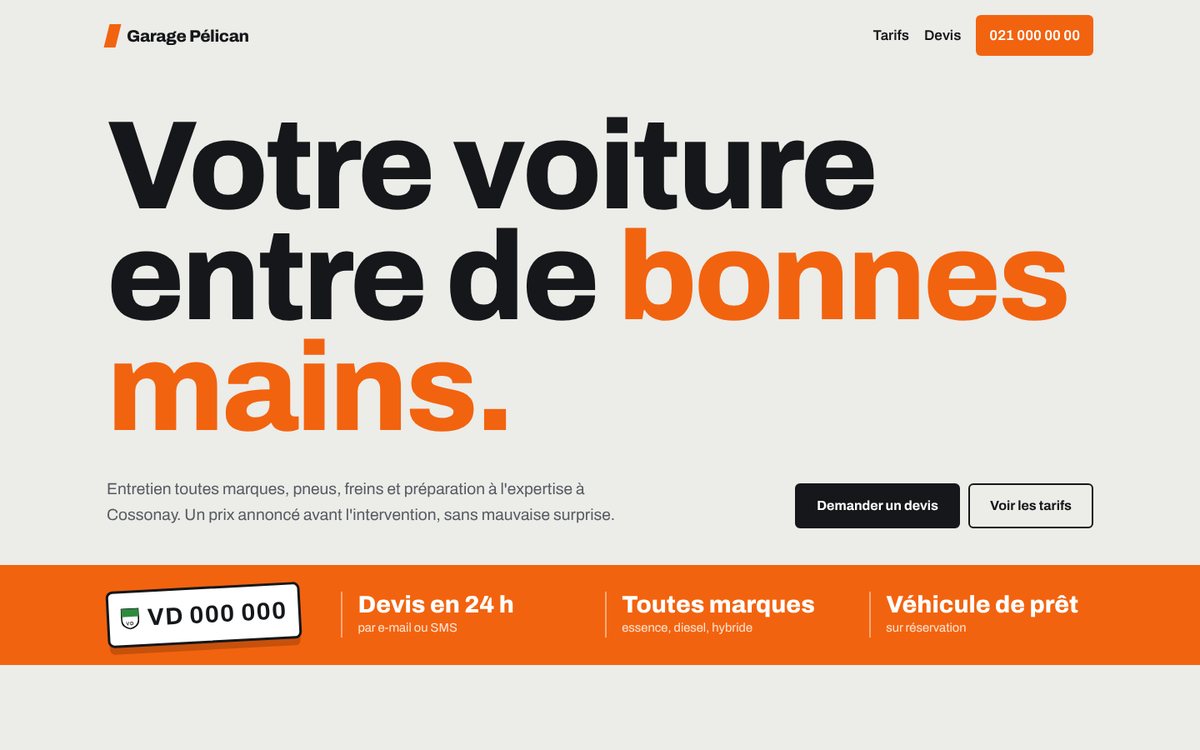 Aperçu du site concept Garage Pélican