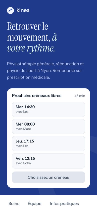 Le site Kinea Physiothérapie sur téléphone