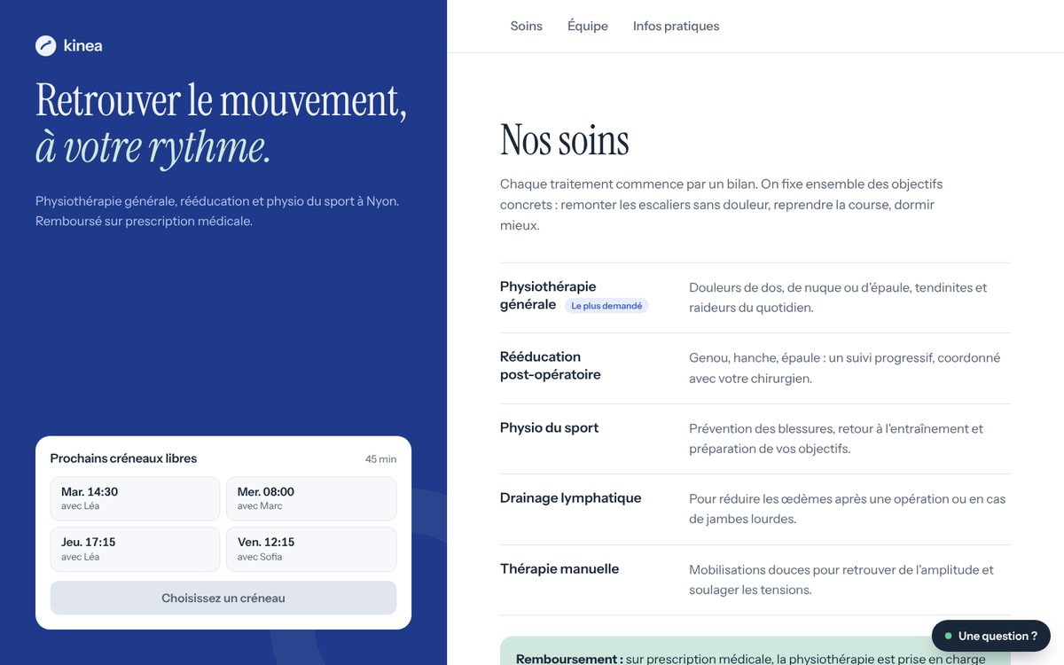 Aperçu du site concept Kinea Physiothérapie